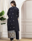 Geometric Printed A-Line Poly Chanderi Kurta Set with Dupatta