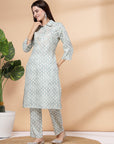 Abstract Printed A-Line Poly Linen Kurta & Palazzo Set
