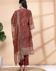 Floral Printed A-Line Poly Chanderi Kurta Set with Dupatta