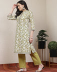 Floral Printed Straight Cotton Blend Kurta & Palazzo Set