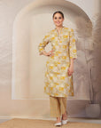 Patch Printed Cotton Cambric Kurta with Embroidery & Striped Palazzo
