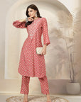 Bandhani Printed Poly Linen A-Line Kurta Set with Zari Embroidery