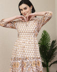 Floral Printed Flared Cotton Midi Dress