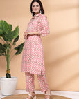 Abstract Printed A-Line Poly Linen Kurta & Palazzo Set