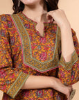 Floral Printed A-Line Cotton Kurta with Mandarin Collar & Palazzo