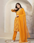 Paisley Printed A-Line Modal Chanderi Kurta Set with Embroidery & Dupatta
