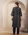 Stripe Printed A-Line Poly Viscose Kurta Set with Zari Embroidery