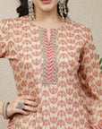 Ethnic Motif Printed Cotton Blend Straight Kurta Set with Chevron Palazzo
