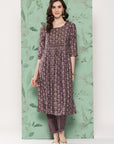 Purple Modal Chanderi Floral Kurta Set with Palazzo