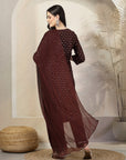 Geometric Foil Printed Poly Viscose Kurta Set with Palazzo & Dupatta