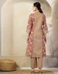 Floral Printed Cotton A-Line Kurta with Embroidery & Palazzo Set