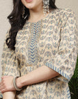 Ethnic Motif Printed Cotton Blend Straight Kurta Set with Chevron Palazzo