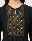 Solid Flared Poly Viscose Kurta Set with Embroidery & Chiffon Dupatta