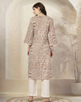 Patch Printed A-Line Cotton Cambric Kurta with Embroidery & Palazzo