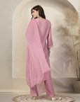 Solid A-Line Nylon Viscose Kurta Set with Palazzo & Chiffon Dupatta