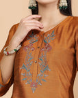Solid A-Line Poly Silk Kurta, Palazzo & Printed Dupatta Set