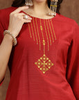 Solid Poly Silk A-Line Kurta Set with Khadi Silk Printed Dupatta