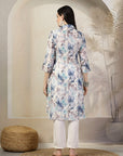 Floral Printed A-Line Poly Muslin Kurta with Schiffli Lace & Palazzo