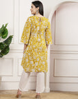Floral Cotton Kurta Set with Button Placket & Lace-Detailed Palazzo Hem