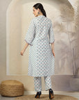 Abstract Printed A-Line Cotton Cambric Kurta with Embroidery & Palazzo
