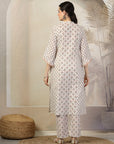 Abstract Printed A-Line Cotton Cambric Kurta with Embroidery & Palazzo