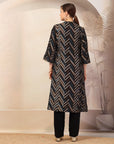 Stripe Printed A-Line Poly Viscose Kurta Set with Zari Embroidery