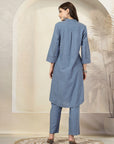 Solid A-Line Cotton Linen Kurta Set with Palazzo & Pockets