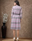 Floral Printed Poly Georgette Flared Dress with Mandarin Collar