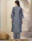 Floral Printed Cotton A-Line Kurta with Embroidery & Palazzo Set