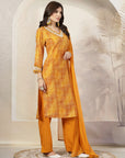 Paisley Printed A-Line Modal Chanderi Kurta Set with Embroidery & Dupatta