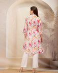 Floral Printed A-Line Poly Muslin Kurta with Schiffli Lace & Palazzo