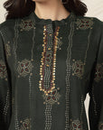 Floral Stripe Printed Rayon Kurta Set with Sequin Work