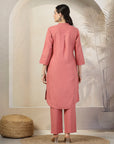 Solid A-Line Cotton Linen Kurta Set with Palazzo & Pockets