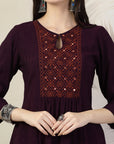 Solid Flared Poly Viscose Kurta Set with Embroidery & Chiffon Dupatta