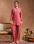 Viscose Rayon Lakhnavi Embroidered Kurti with Lace Hem Palazzo