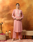 Wool Blend Embroidered Kurta Set with Mandarin Collar & Elasticated Palazzo