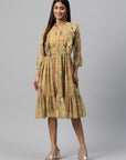 Floral Printed Fit & Flare Chiffon Knee-Length Dress
