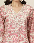 Patch Printed A-Line Cotton Cambric Kurta with Embroidery & Palazzo