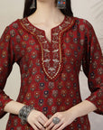 Floral Printed Poly Viscose Kurta Set with Zari Embroidery & Dupatta