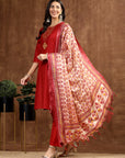 Solid Poly Silk A-Line Kurta Set with Khadi Silk Printed Dupatta