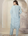 Solid A-Line Nylon Viscose Kurta Set with Palazzo & Chiffon Dupatta