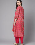 Ethnic Motif Printed A-Line Modal Chanderi Kurta Set with Zari Embroidery