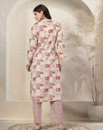 Patch Printed Cotton Cambric Kurta with Embroidery & Striped Palazzo