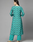 Ethnic Motif Printed A-Line Modal Chanderi Kurta Set with Zari Embroidery