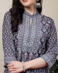 Ethnic Motif Printed A-Line Poly Muslin Kurta Set with Sewroskie Work