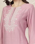 Solid A-Line Nylon Viscose Kurta Set with Palazzo & Chiffon Dupatta