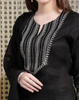 Moire Embroidered Kurta Set with Palazzo & Organza Dupatta