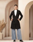 Suede Long Coat with Button Placket & Tab-Sleeve Detailing