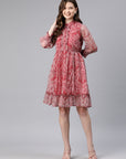 Paisley Printed Chiffon Knee-Length Fit & Flare Dress