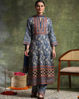 Paisley Wool Blend Kurta Set with Swarovski Detailing & Chiffon Dupatta